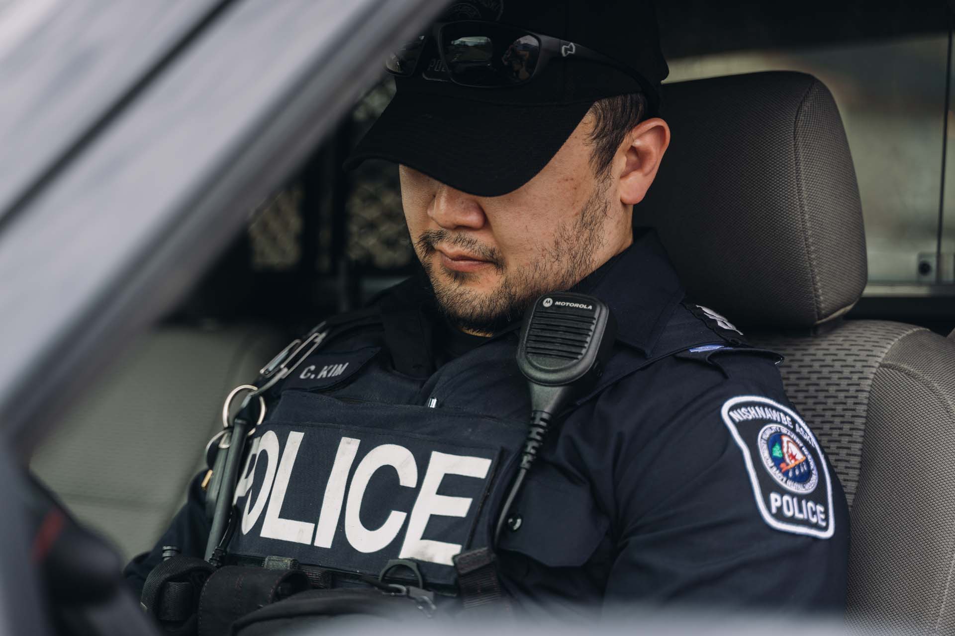 Nishnawbe Aski Police Service officer in a vehicle