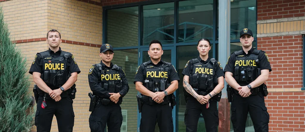 amps police officers standing in a row